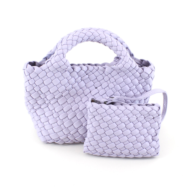 Small Woven Tote Crossbody Bag w/Cosmetic Pouch
