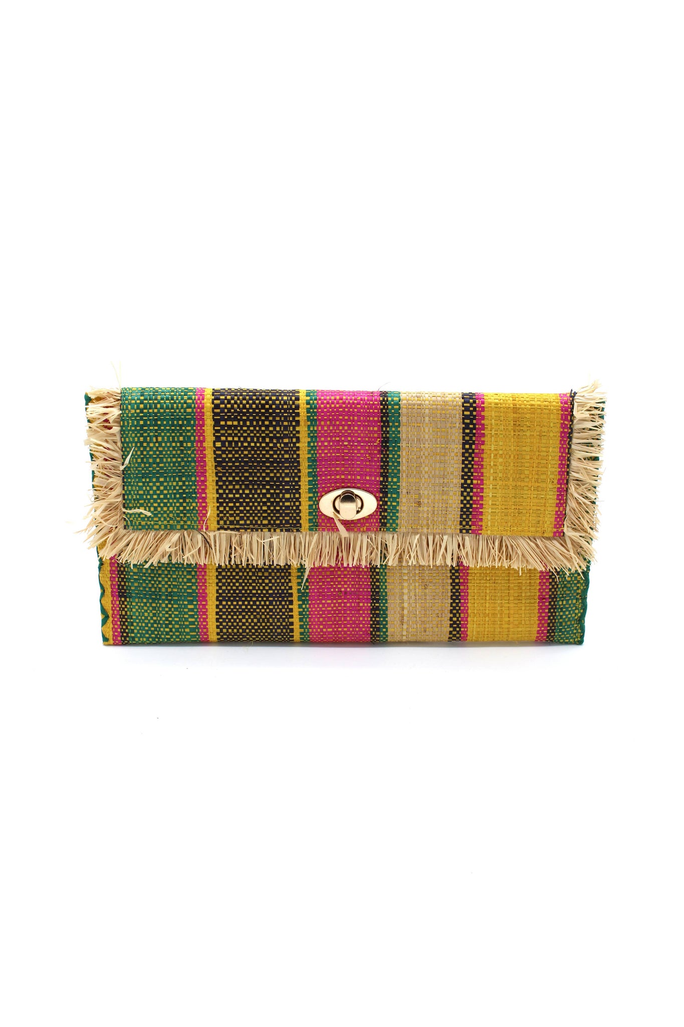 Sophie Straw Envelope Clutch Purse with Raw Fringe Trim Edge