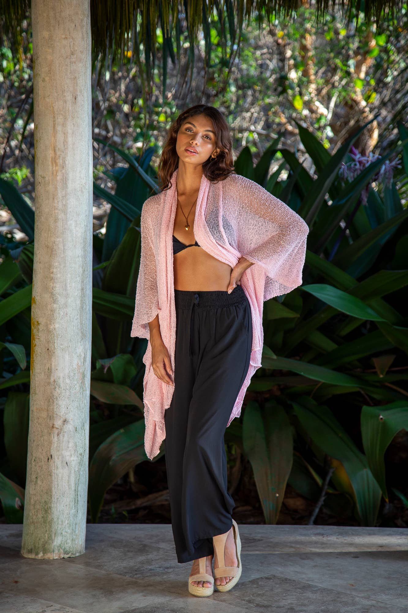 Summer Knit Long Oversized Cardigan in Ballerina Pink, Plus