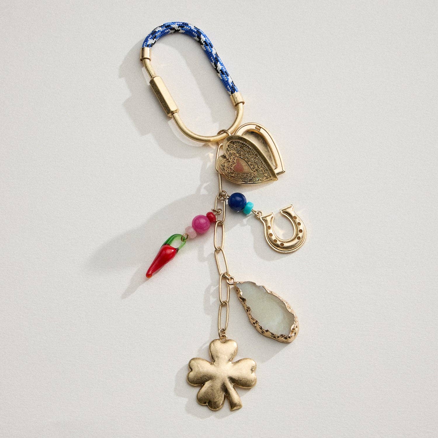 Lucky Bag Charm Keychain with Heart, Clover and Horseshoe