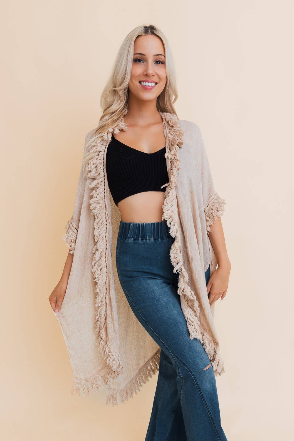 Sun-bleached Fringe Ruffle Kimono