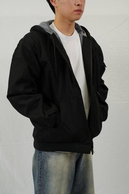 Men's Duck Cotton Hooded Work Jacket - Durable & Warm