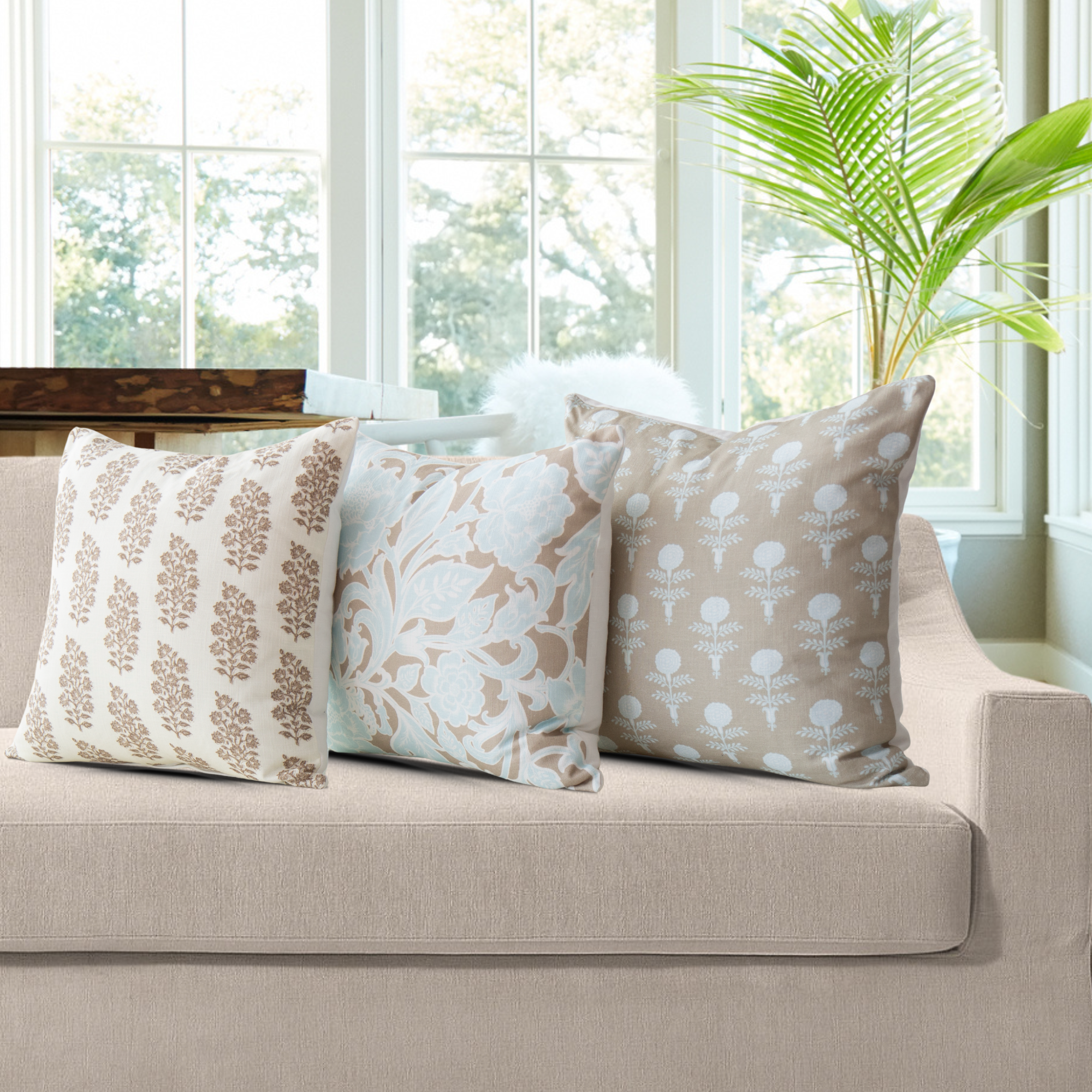 Elodie Oyster Block Print Pillow Cover