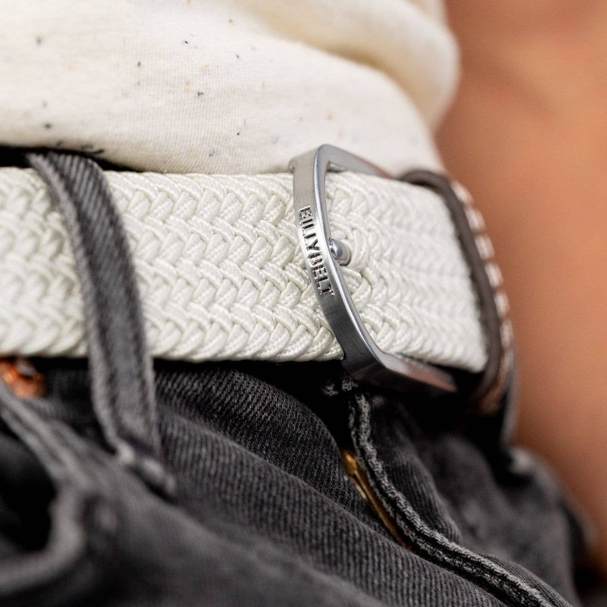 Coconut white elastic braided belt