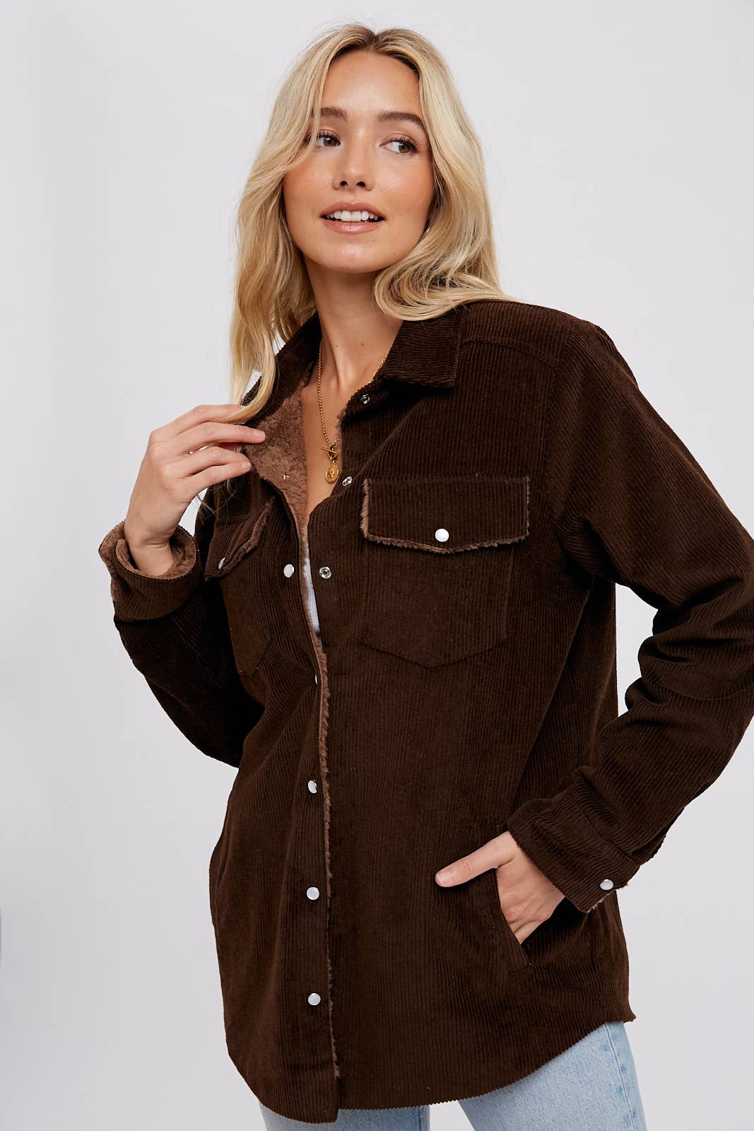 Corduroy Sherpa Lined Jacket M Chocolate