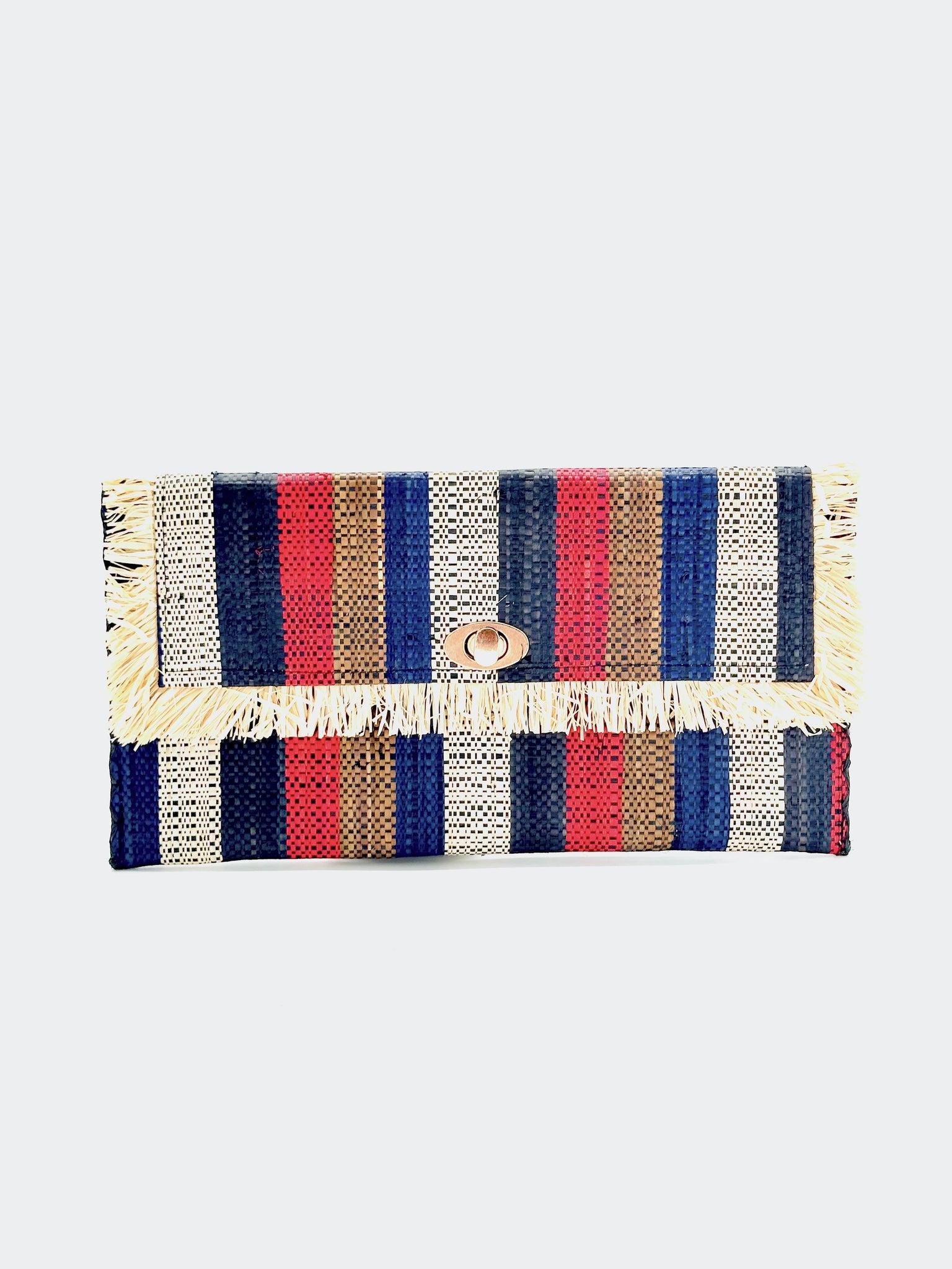 Sophie Straw Envelope Clutch Purse with Raw Fringe Trim Edge