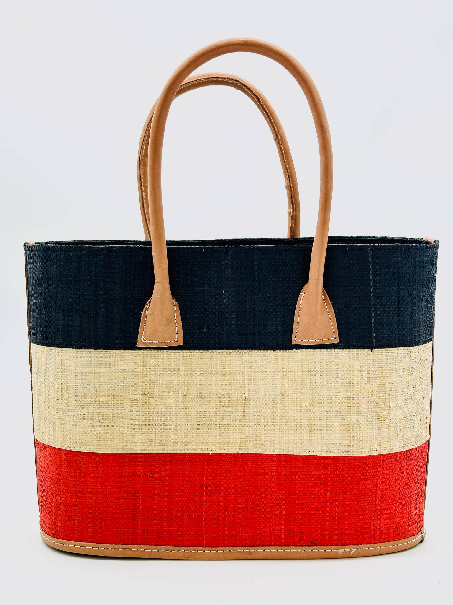 Santorini Color Block Straw Basket Bag Handbag