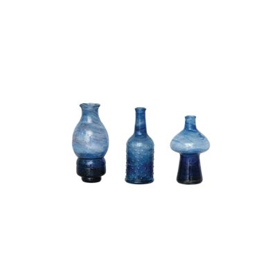 Hand-Blown Recycled Glass Vases, Blue, Set of 3