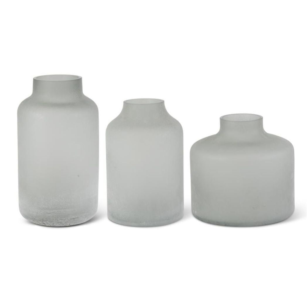 Frosted Gray Glass Vases - Set of 2