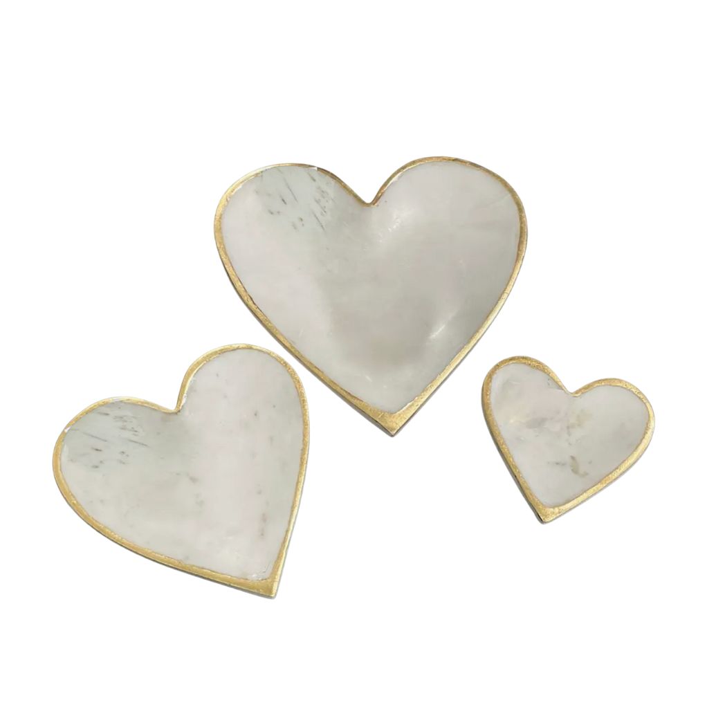 White Marble Heart Tray - Set of 3