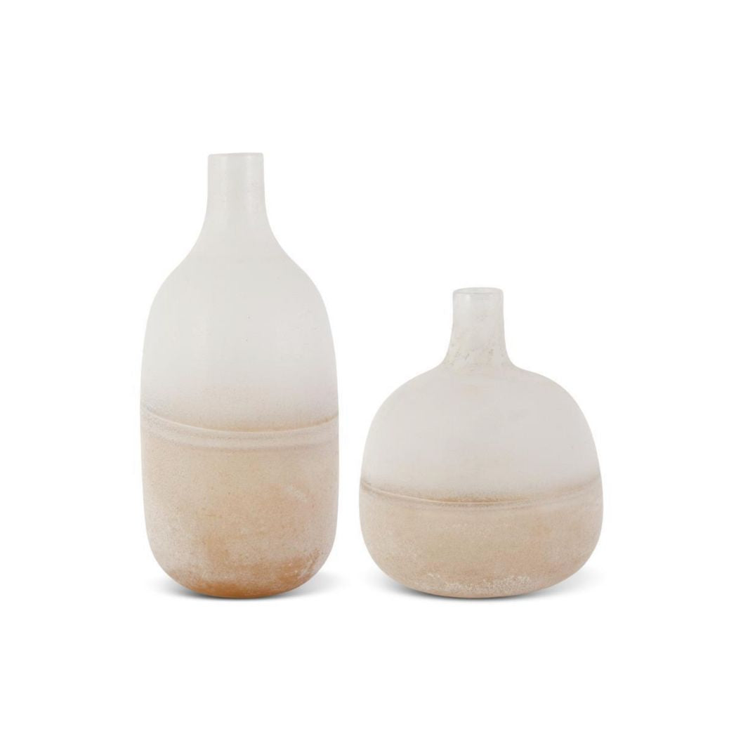 Set of 2- Ombre Tan Frosted Glass Vases