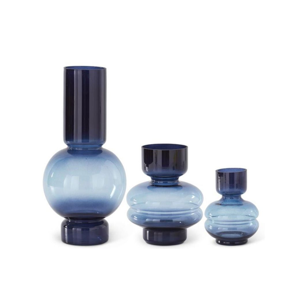 Glass Two Toned Blue Vases- Set of 3