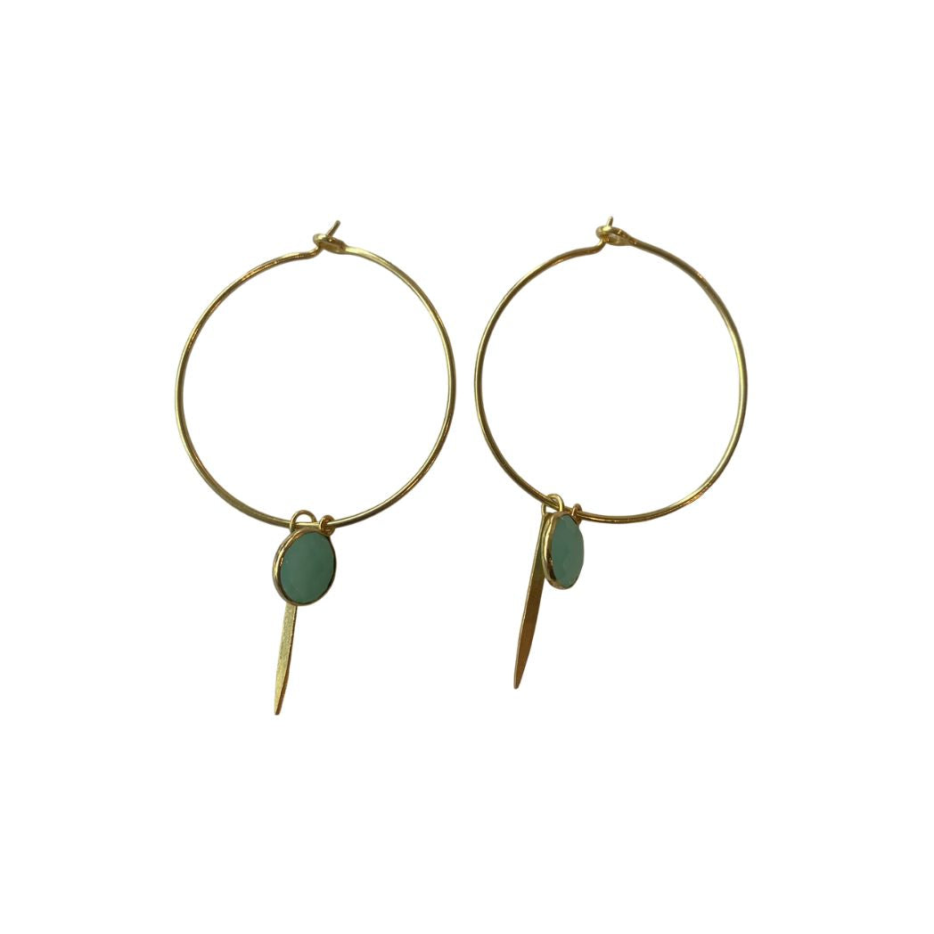 Large Gold Hoops With Gemstone and Spike Charm