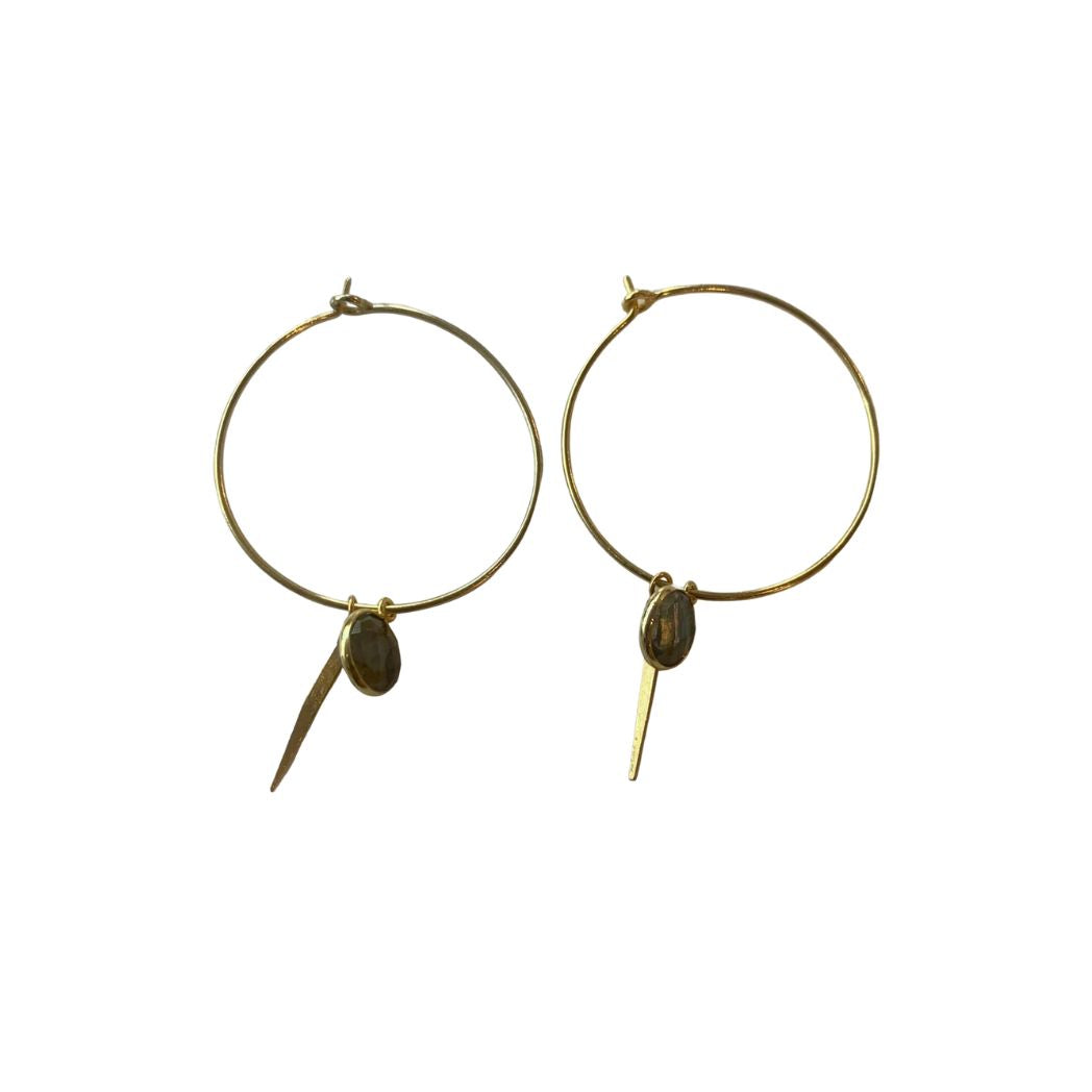 Large Gold Hoops With Gemstone and Spike Charm