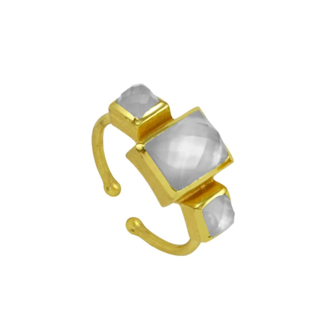 Triple Gold Square Gemstone Ring