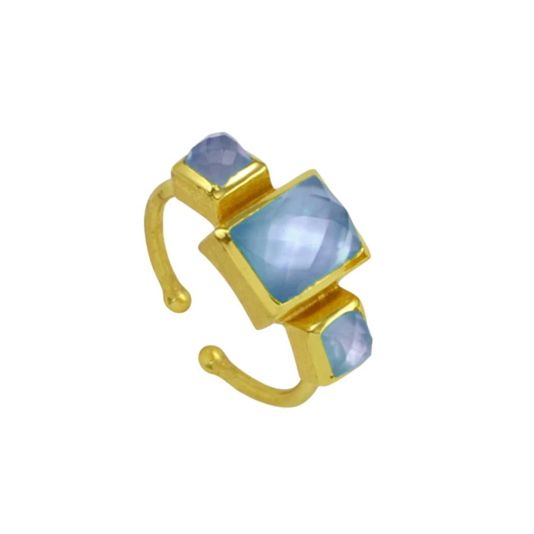 Triple Gold Square Gemstone Ring