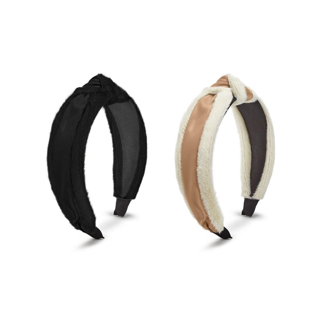 Vegan Leather Knot Detail Headband with Faux Fur Trim- available in 2 colors