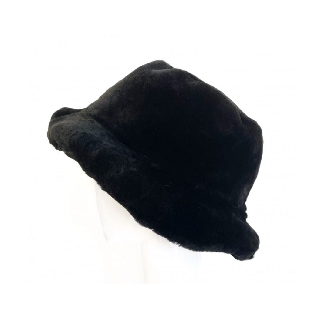 Floppy Black Shearling Bucket Hat Genuine Shearling