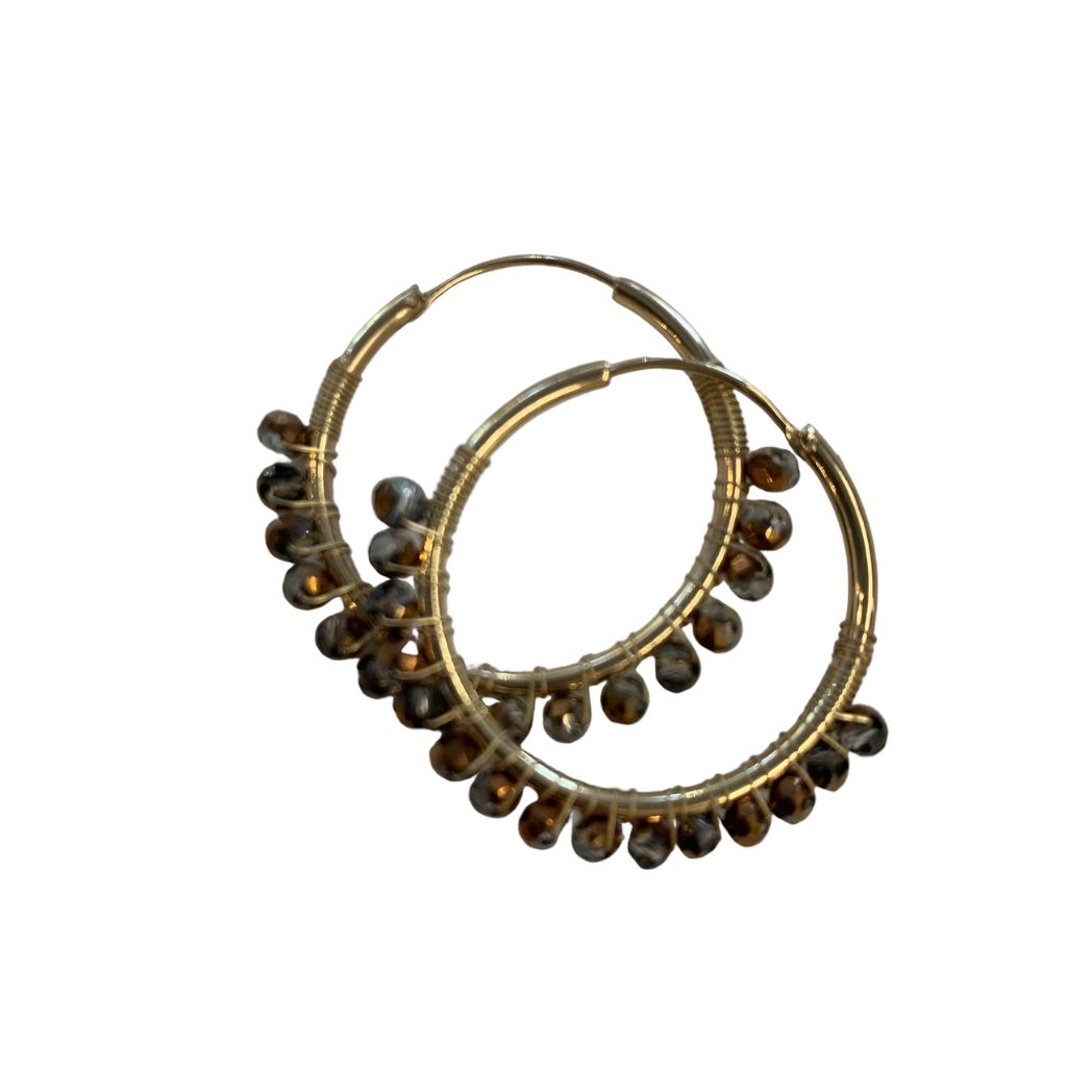 Gold Crystal Bead Hoop- available in Emerald Green or Copper