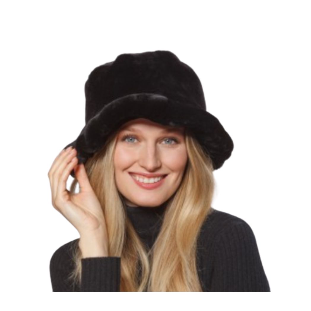 Floppy Black Shearling Bucket Hat Genuine Shearling