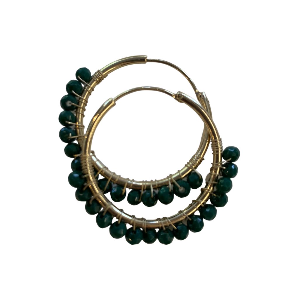 Gold Crystal Bead Hoop- available in Emerald Green or Copper