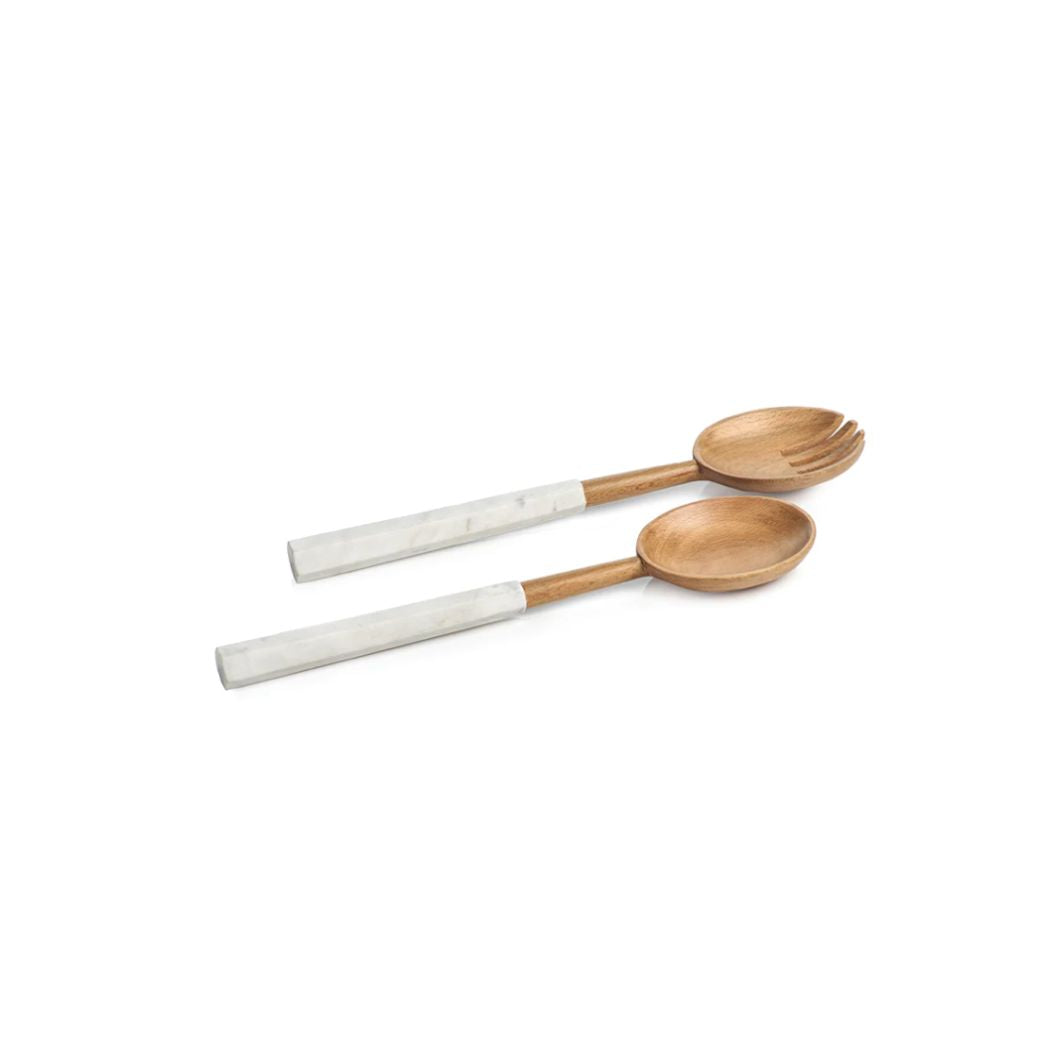 Wooden Salad Servers with Marble Handles