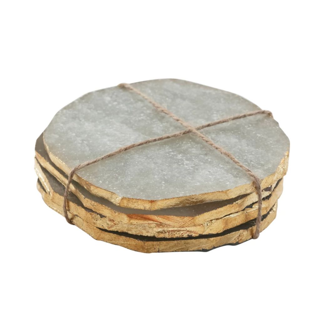 Quartz Coasters with Gold Edge, Set of 4