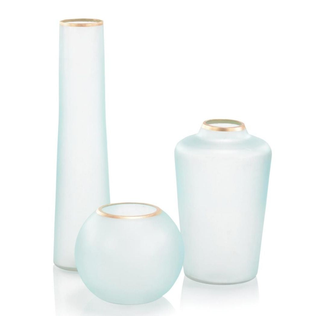 Spa Green Glass and Gold Vases