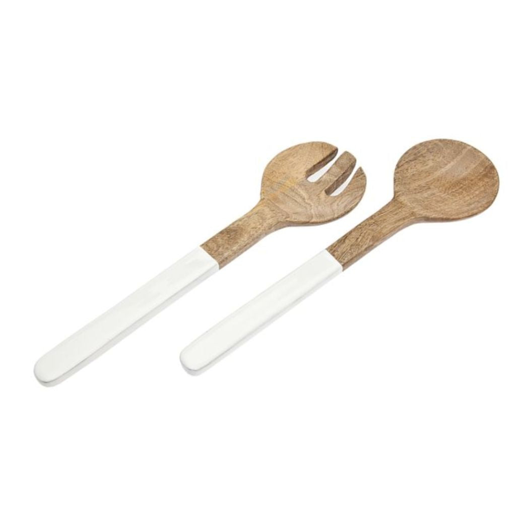 Wood & Enamel Salad Servers