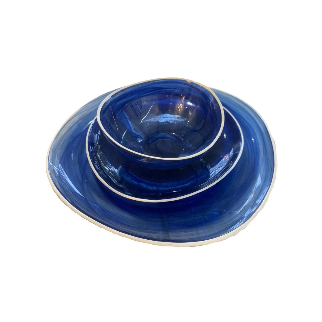 Alabaster Glass Cobalt Blue Dishes- set of 4