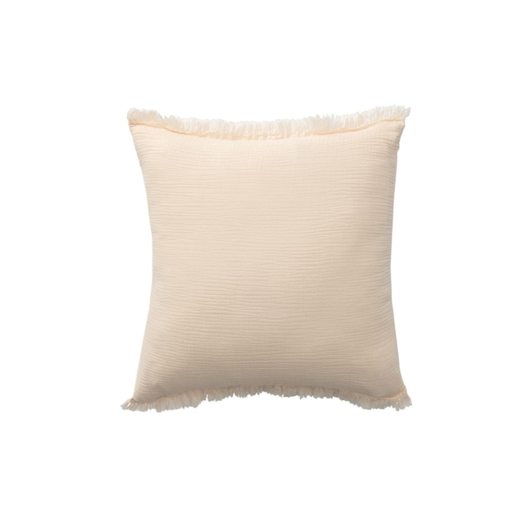 Cotton White Trim Fringe Pillow- Available in 4 Colors