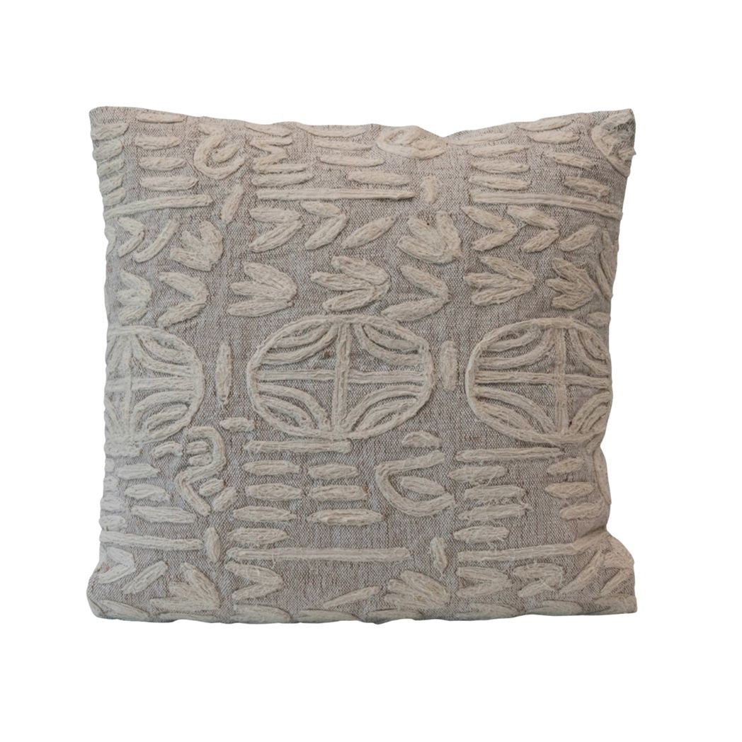 Cotton & Jute Appliqued Pillow, Down Fill