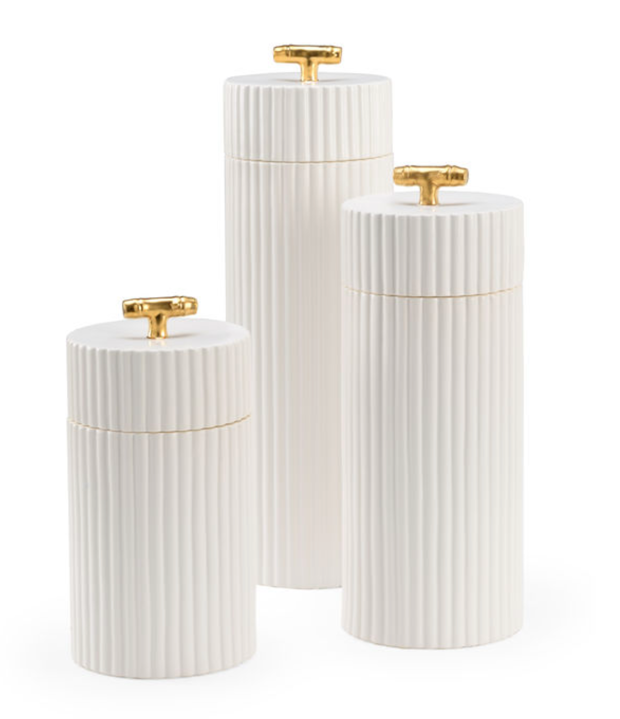 White Ceramic Bamboo Canister Set With Gold Handles