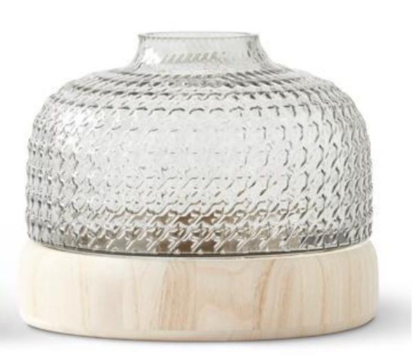 Textured Glass Vases With Wood Base